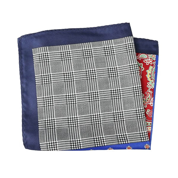 Antoki Blue & Red Multi-Pattern Pocket Square for Men – Stylish & Bold