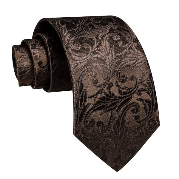 Antoki Brown Floral Silk Necktie for Men – Elegant & Stylish