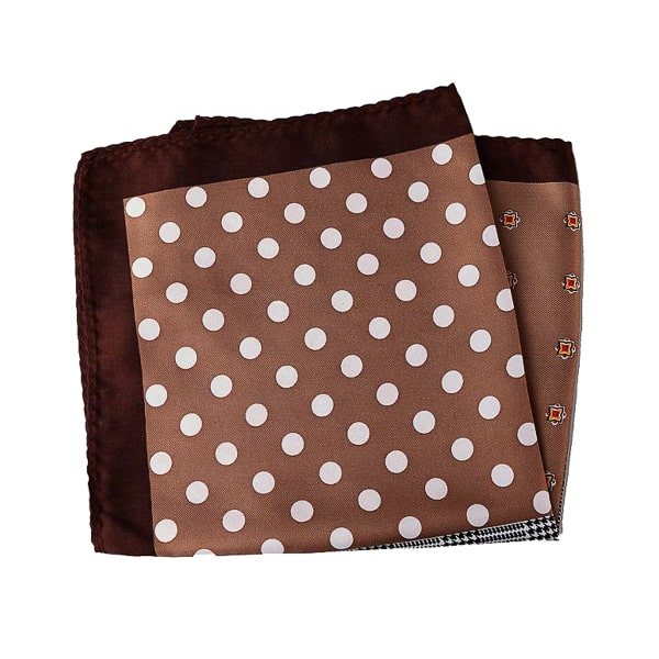 Antoki Brown Multi-Pattern Dotted Pocket Square for Men – Classic & Stylish
