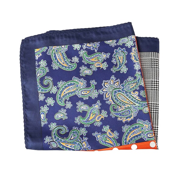 Antoki Navy Blue & Orange Multi-Pattern Pocket Square for Men – Bold & Elegant
