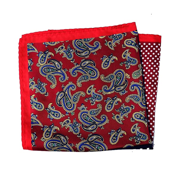 Antoki Red & Navy Blue Multi-Pattern Pocket Square for Men – Bold & Elegant